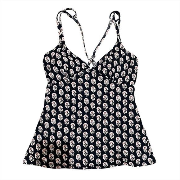 Garnet Hill Size 6 Tankini Swimsuit Swim Top Black Floral - Picture 1 of 7